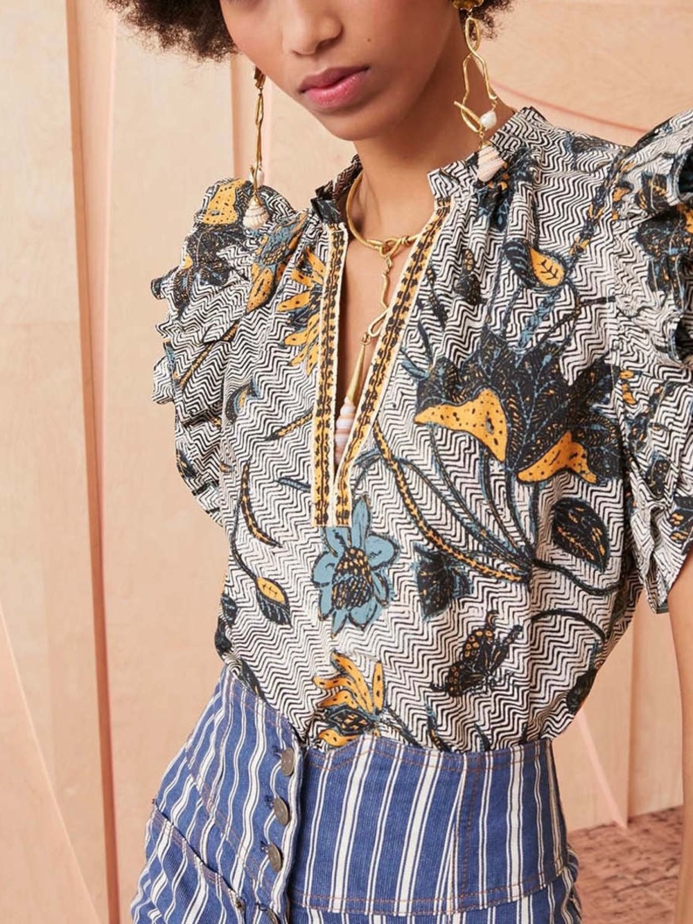 Major Sale! Ulla Johnson Black & White Zigzag Floral Flutter
